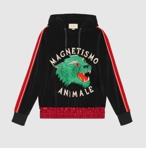 Gucci Black and Red Sweater with Green Wolf Design